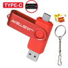 128GB USB Type-C Flash Drive with Keychain - Red & Blue