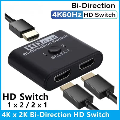 4K 60Hz Bi-Directional HDMI Switch 2x1 for PC & TV