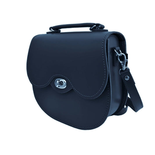 Handmade Leather Twist Lock Saddle Bag - Navy-1
